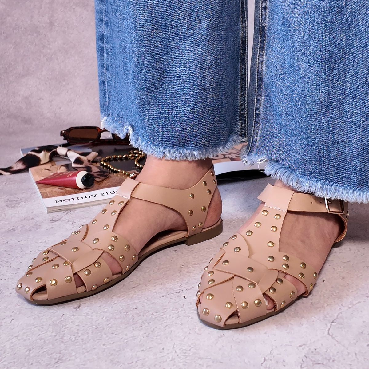 Flat nude con estoperoles oro 509